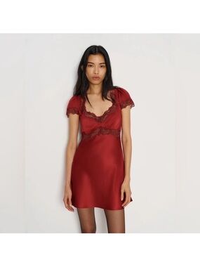 belva silk dress reformation Reformation Belva Silk-Satin Mini Dress - Red